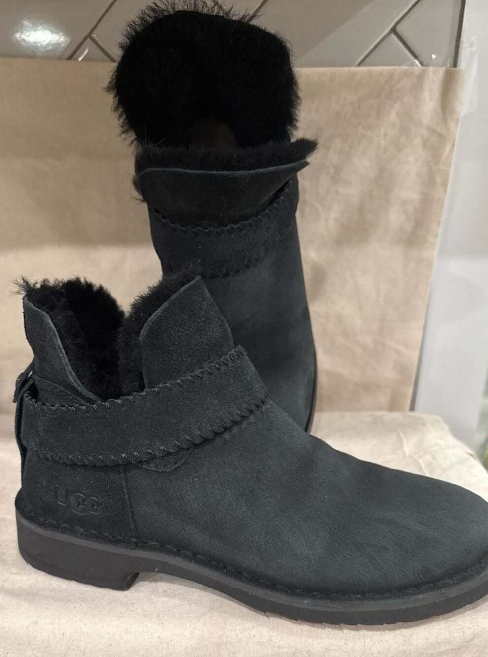 UGG Women's Black Amie Suede Sheepskin Ankle Boots
